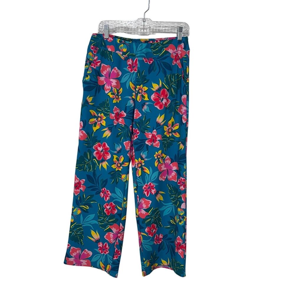 Lands' End Womens Size 6-8 Small Tropical Hawaiian Swim Fabric Pants Blue Multi